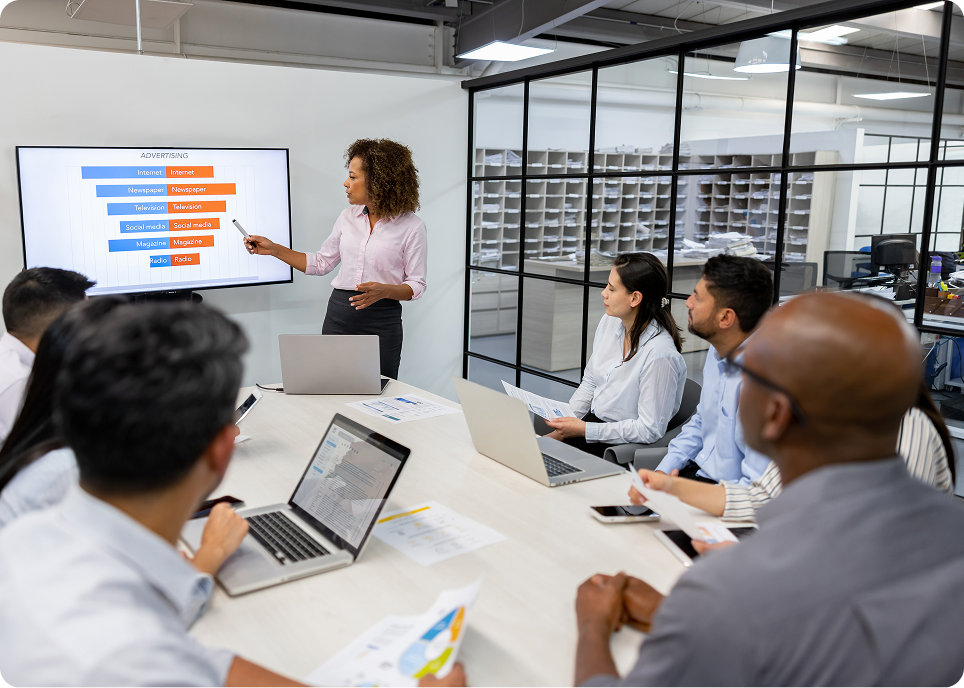 Business presentation in modern conference room