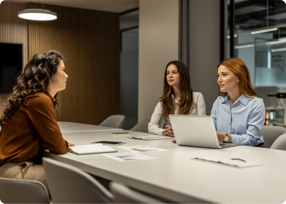 Professional interview with two women and laptop